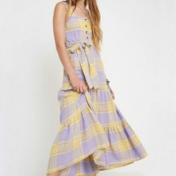URBAN OUTFITTERS PLAID PURPLE & YELLOW MAXI DRESS - Picture 2 of 10